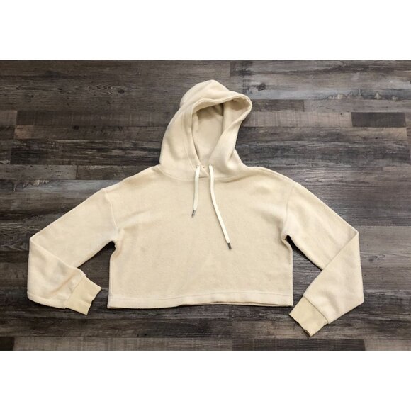 Feat Womens Small Beige Crop Cropped Hoodie Sweatshirt Pullover - Picture 1 of 6